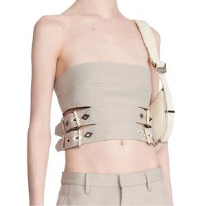 Dion Lee Belt Cinched Bustier in Beige Alloy Buckles Crop Top Neutral Grommet